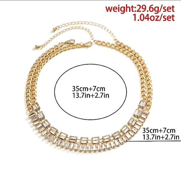 Gold Plated Diamond Baguette Multilayer Choker Necklace - Picture 8 of 8